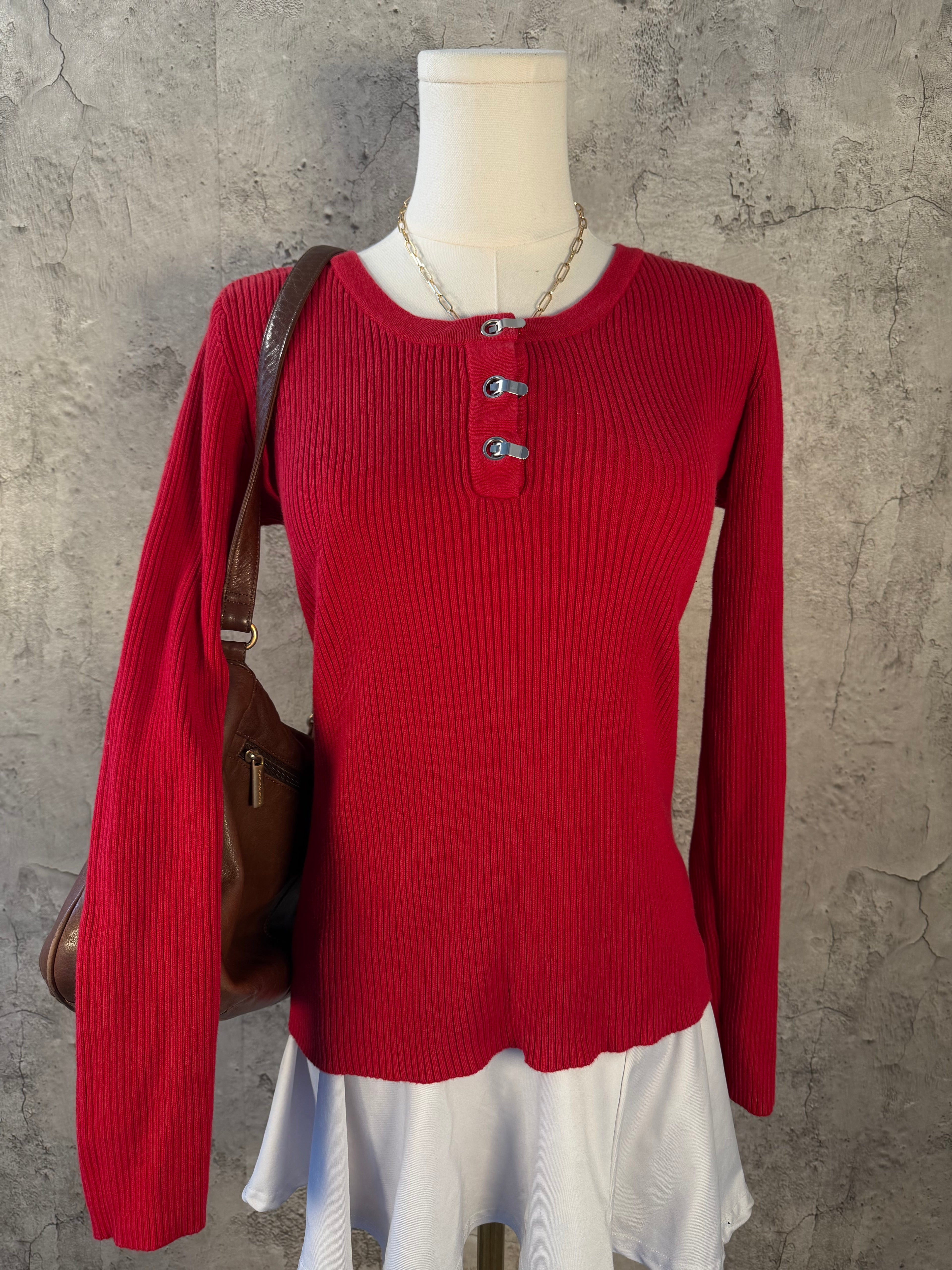 Red long-sleeve top