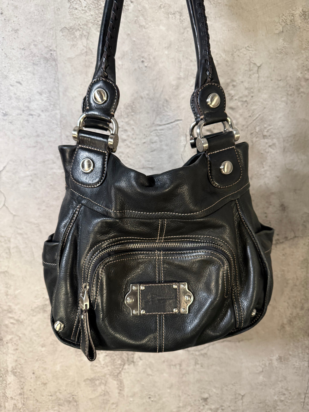 B. Makowsky Black purse W/ animal print interior