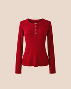 Red long-sleeve top