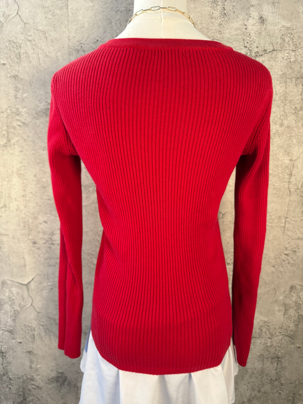 Red long-sleeve top
