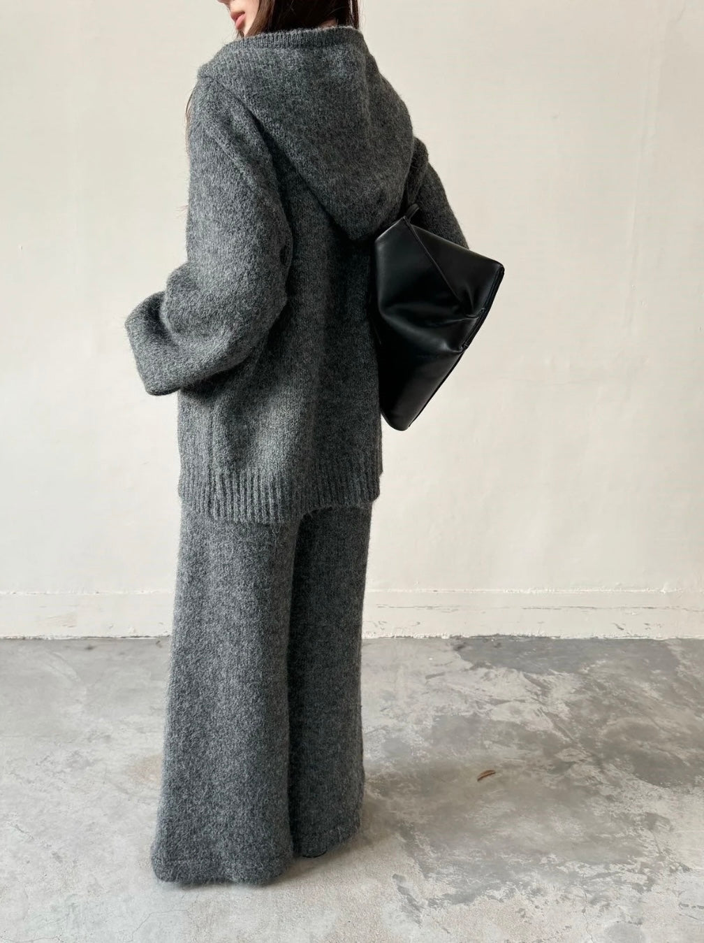 Hooded Knit Set — Charcoal