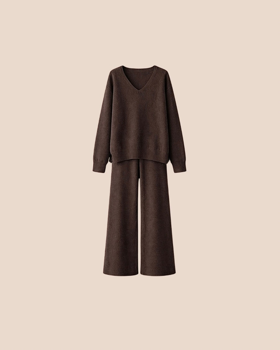 V-neck knit set — Mocha
