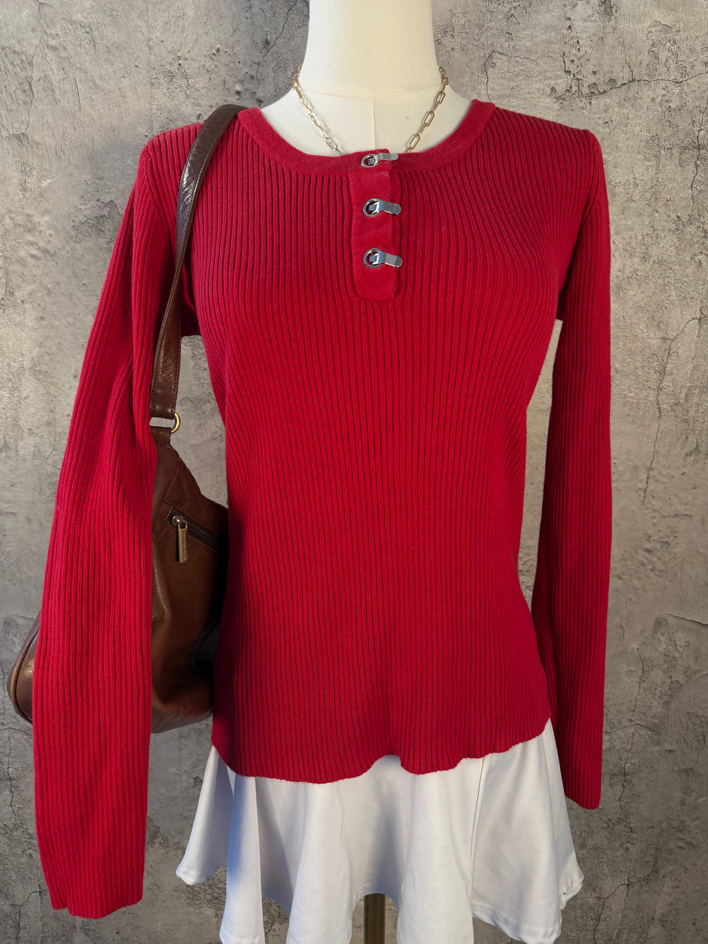 Red long-sleeve top