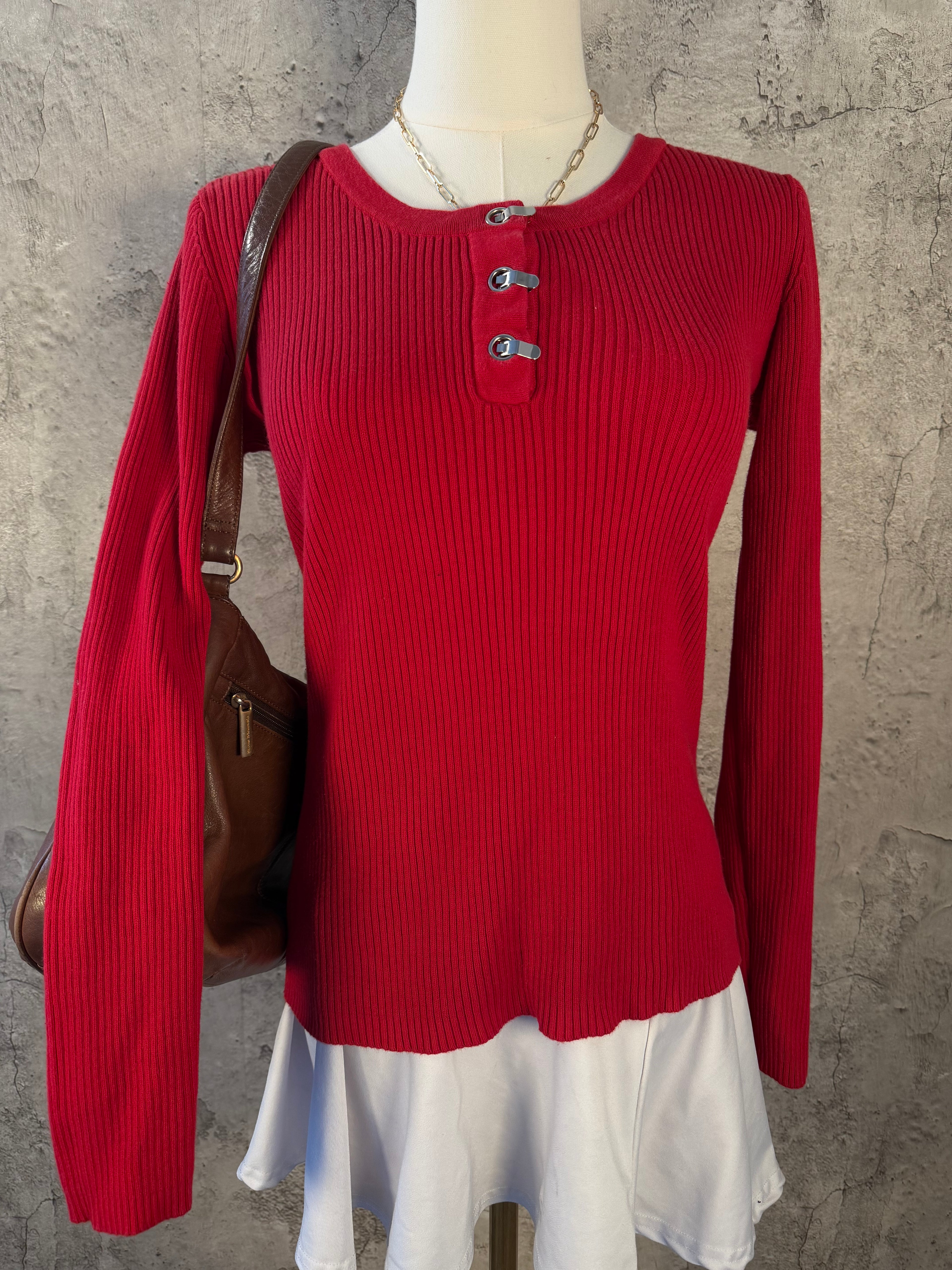Red long-sleeve top