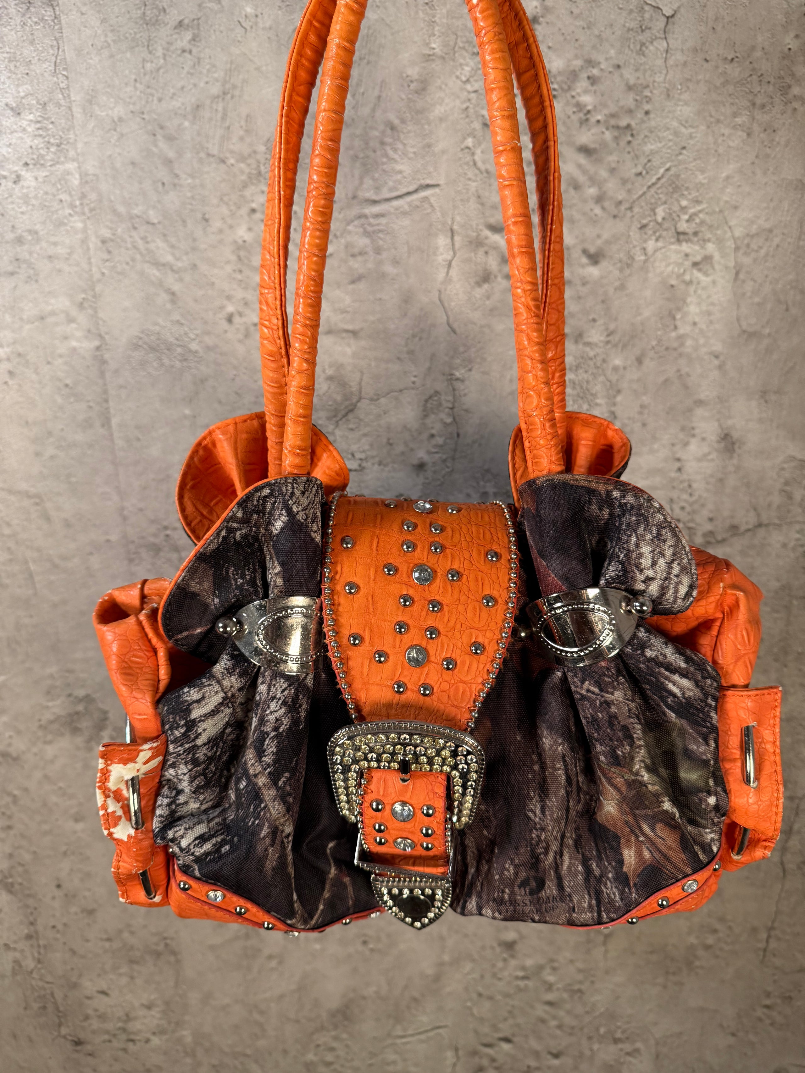 Orange and camo purse