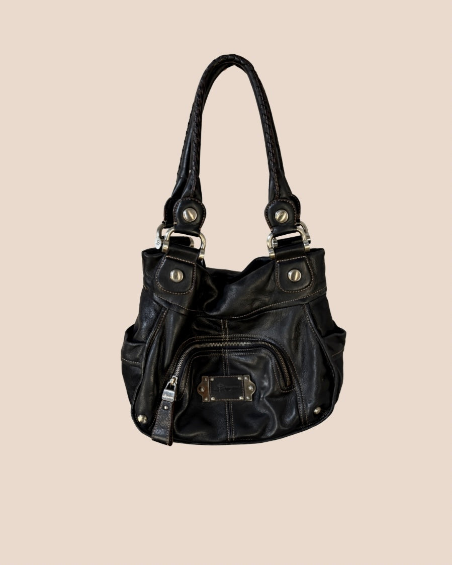 B. Makowsky Black purse W/ animal print interior