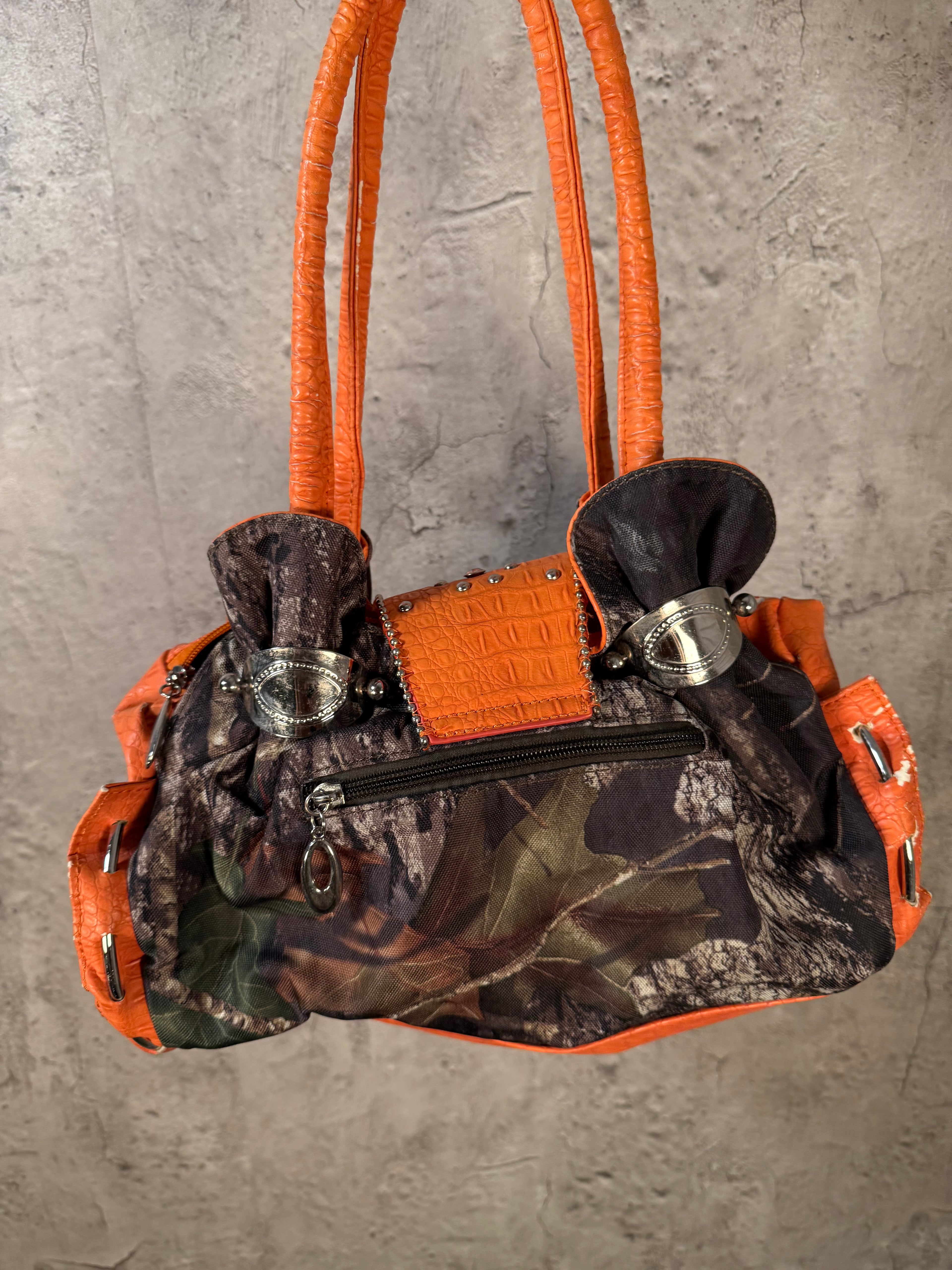 Orange and camo purse