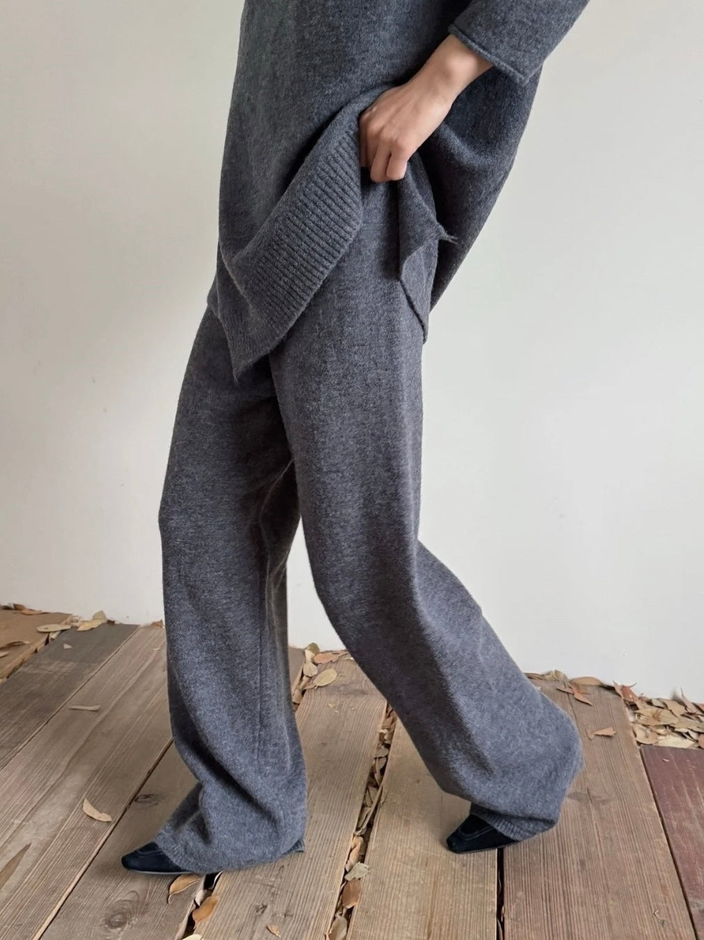 V-neck Knit Set — Charcoal