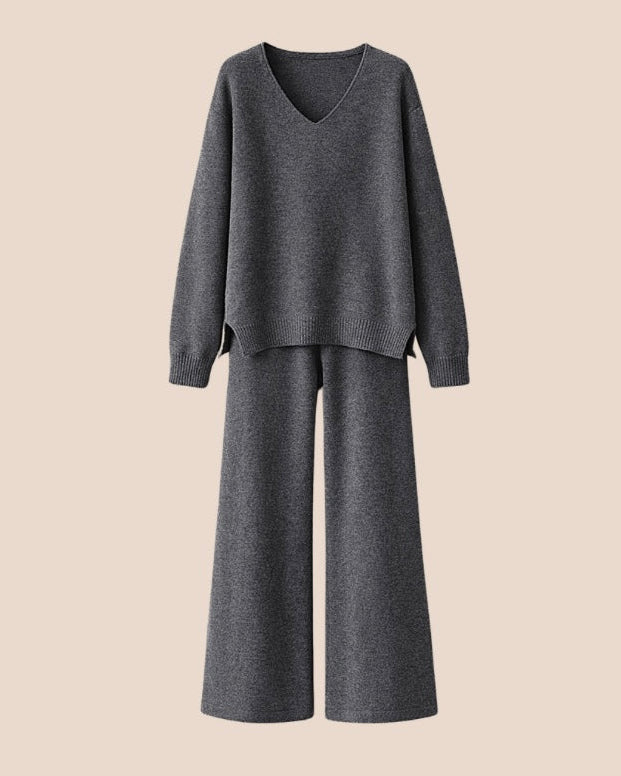 V-neck Knit Set — Charcoal